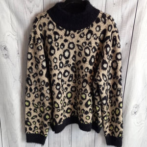 Loralette | Cozy Fuzzy Neon Leopard Mock Neck Oversized Boxy Sweater